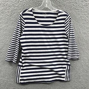 Coral Bay Top Medium Blue White Striped 100% Cotton 3/4 Sleeve Pullover‎ Shirt